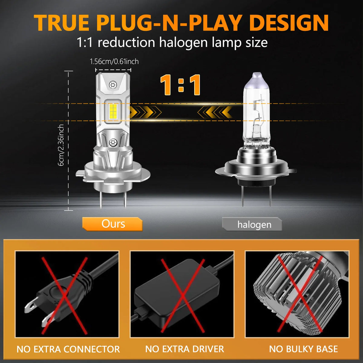2pcs H7 LED Car Headlight Bulbs 38000ML 1 1 Mini Size 6500K 