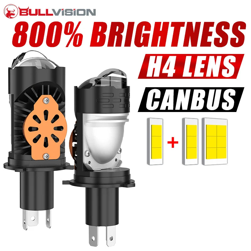 H4 Bi LED Projector Headlights Bulbs Powerful Led Mini Lens 