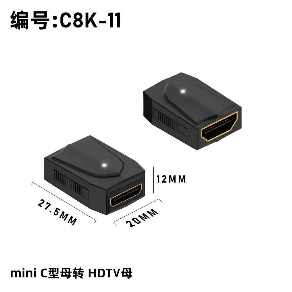 360 Degree Angled U-shaped L Converter Mini HDMI Male to HDMI-compatible 2.1V Female Extension 4K 5K 3D UHD 8K 60Hz Adapter