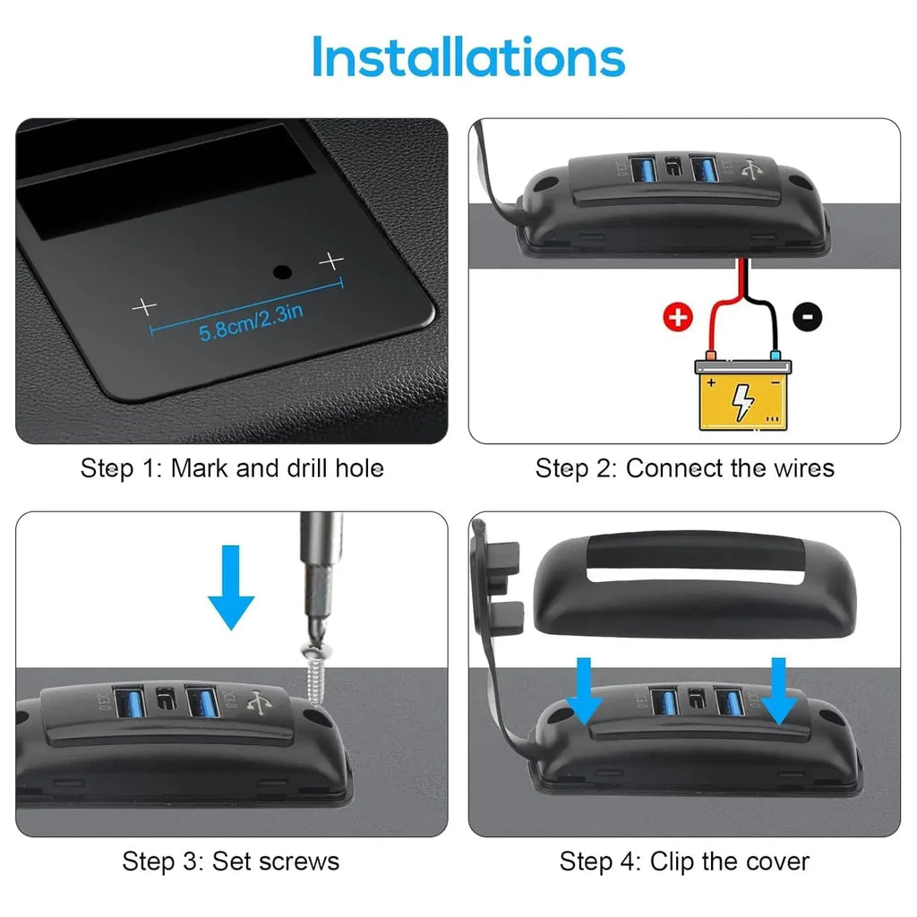 3-Ports Car Charger Socket Dual USB PD QC3.0 Port Quick Char