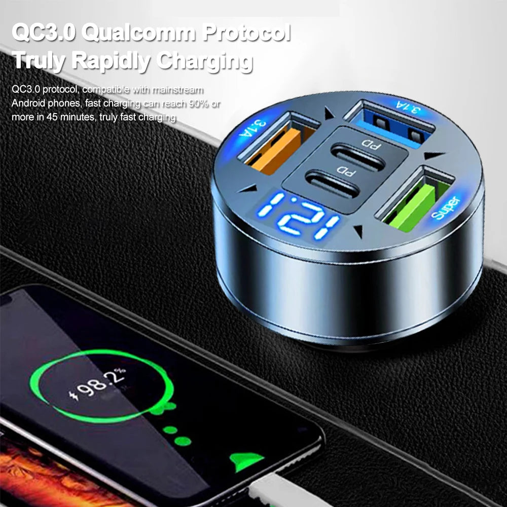 250W 5 Ports Car Charger Fast Charging PD QC3.0 USB C Car Ph