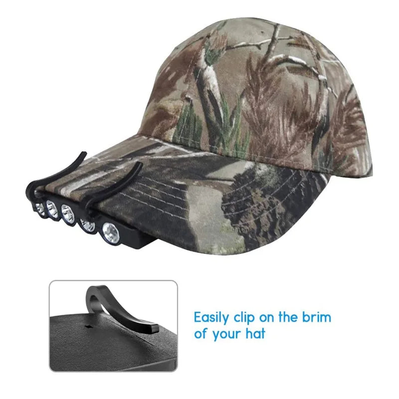 Portable 5 LED Clip Hat Light Headlamp Night Running Head Fl