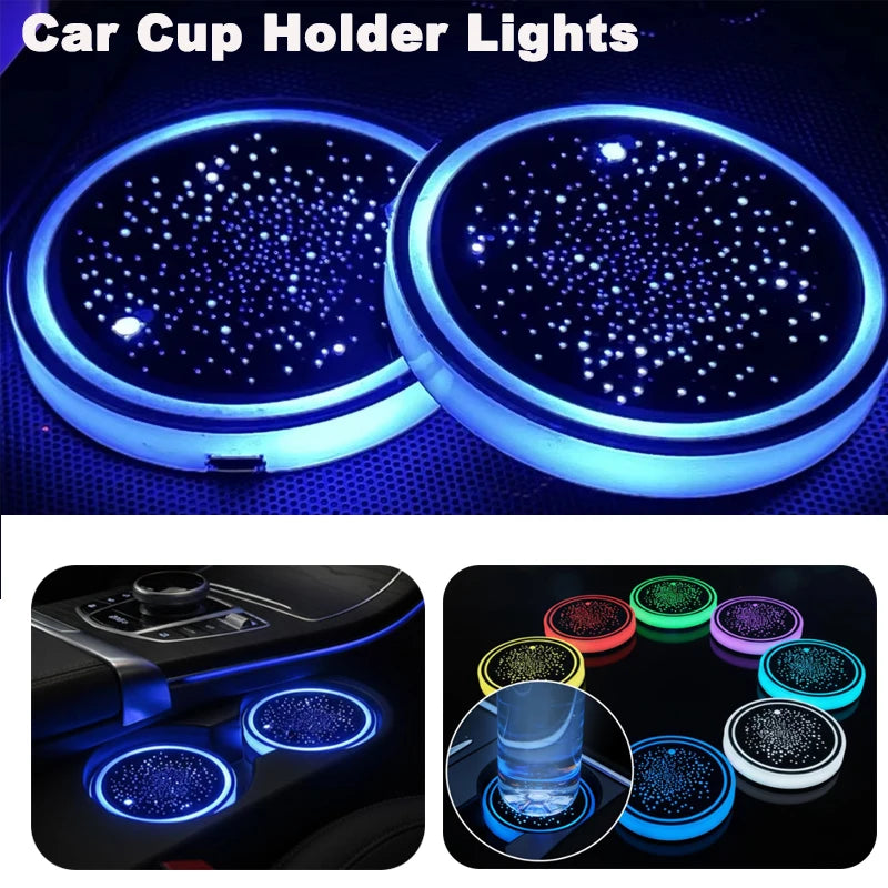 1/2PCS LED Car Cup Holder Lights Light up Car Coasters for C