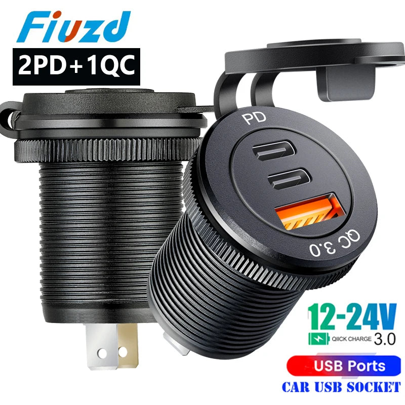 12V/24V usb socket quick charge 3 0 USB Outlet USB C Car Cha