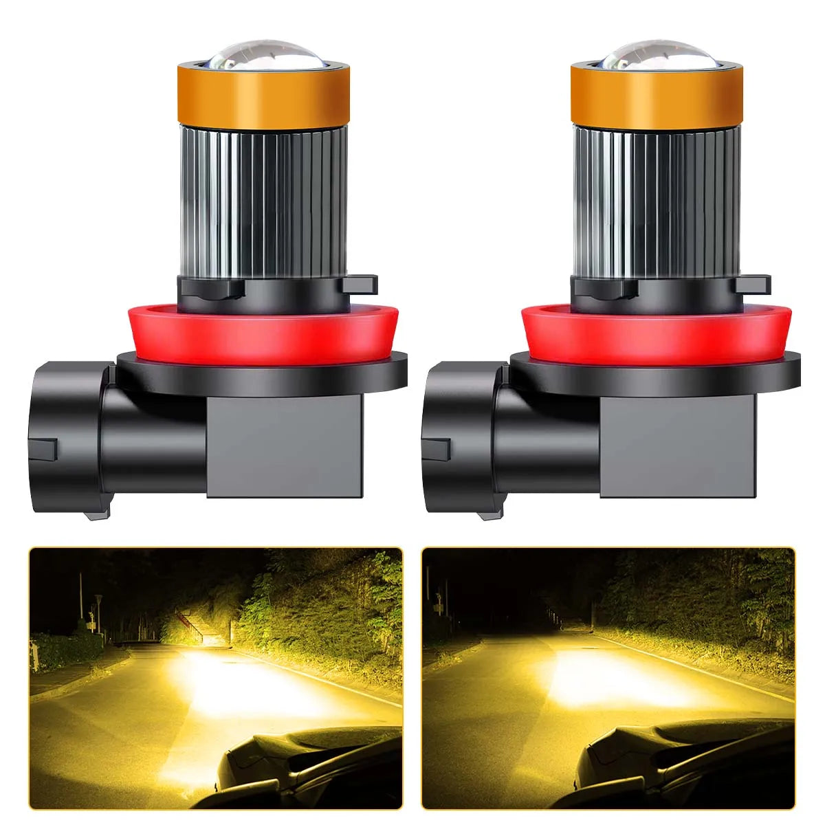 2Pcs New H11 LED H8 H9 Fog Light H7 Lens White Yellow Lemon 5202 9006 LED Car Headlight Bulbs Scooter Motorbike Lamp Accessories