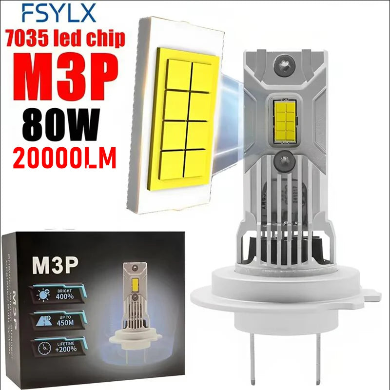 M3P H7 LED Headlight Bulb Mini Wireless 80W 20000LM 6000K CS