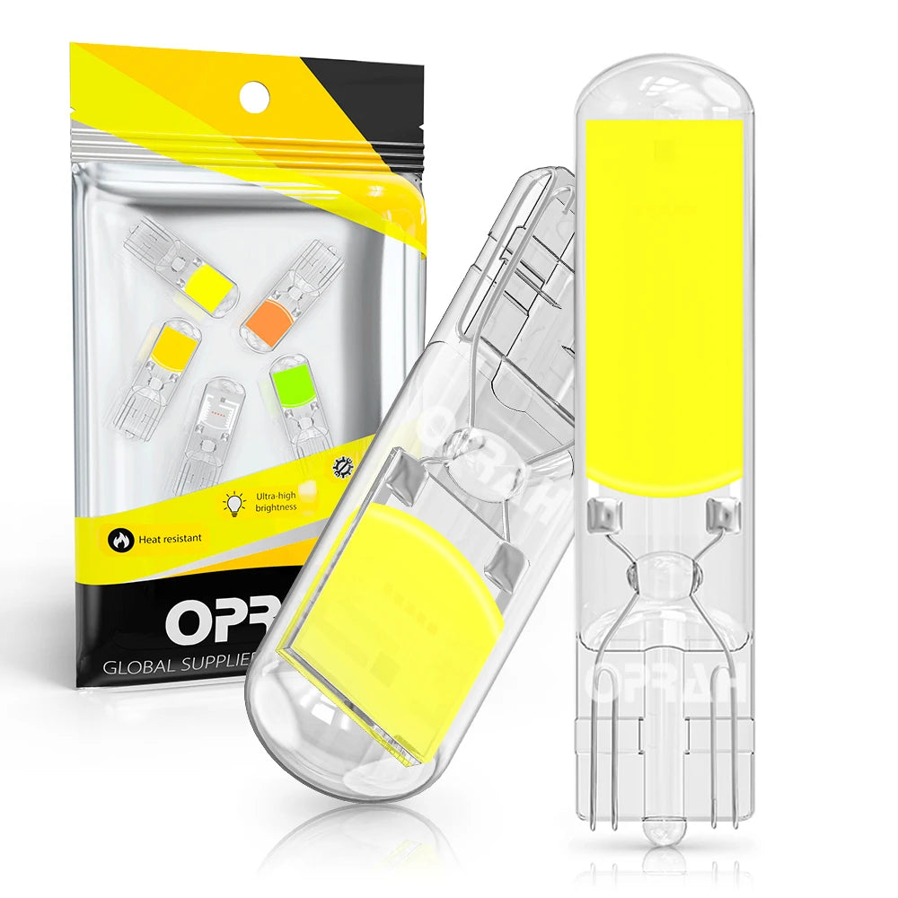 2pcs LED W5W T10 Car Lights COB Glass Interior Signal Lamps 