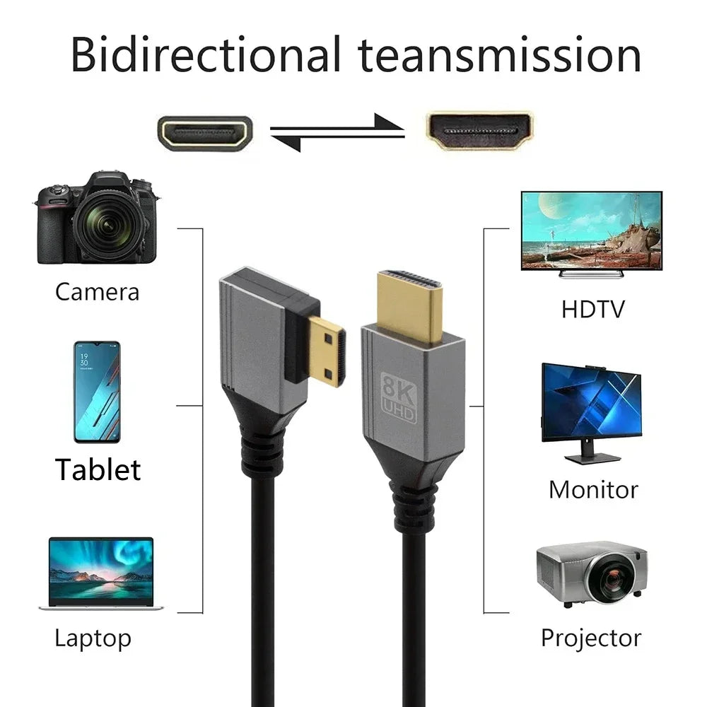 Mini/Micro HDMI-Compatible 8K UHD Cable 90 Degree Up/Down/Le