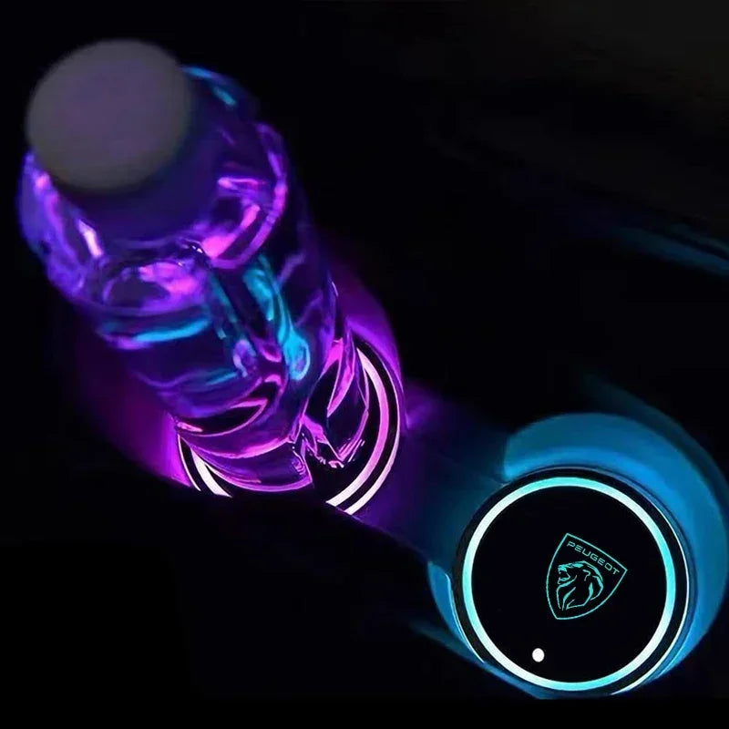 7 Colors LED Car Cup Holder Lights Anti Slip Waterproof Lumi