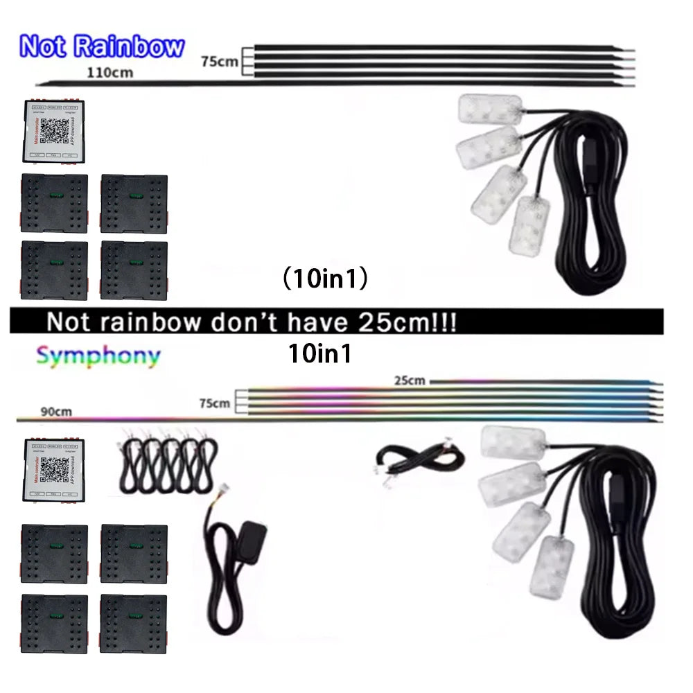 6/10/14/18 in 1 Led Car Ambient Lights RGB 213 64 Color Acrylic Strips Symphony Streamer Interior Rainbow Atmosphere Lamp Kit