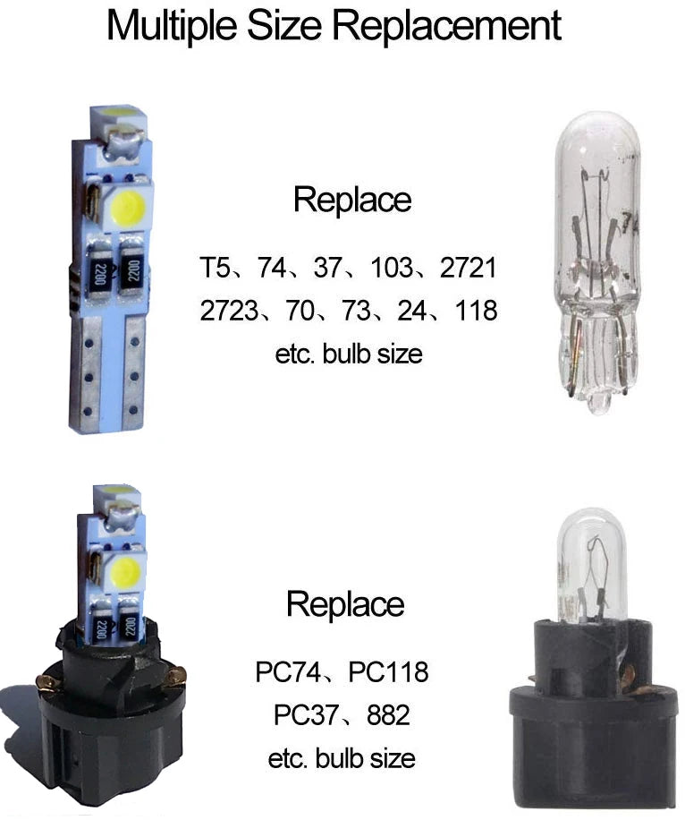 8Pcs T5 B8.5 B8.5D W1.2W W3W PC74 PC37 Led Bulb Car Interior