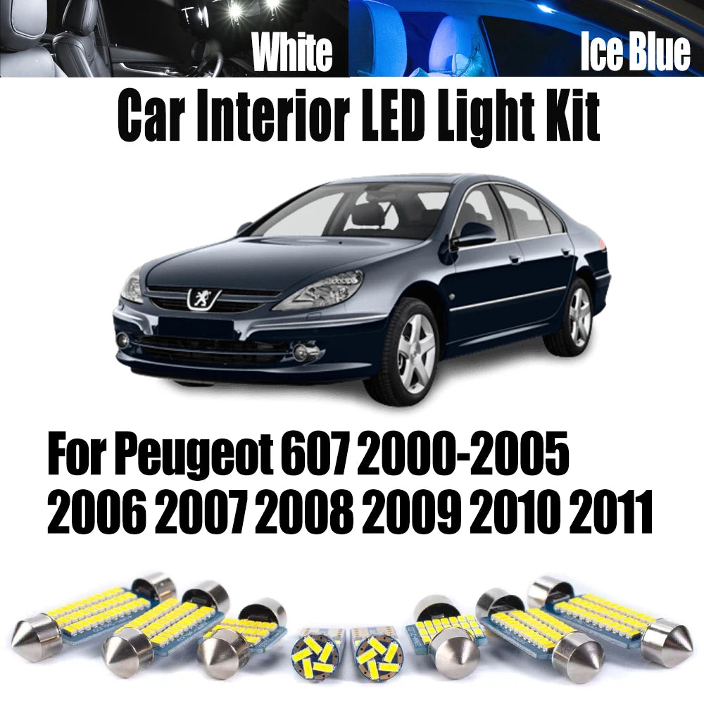 10-Piece LED Interior Light Kit for Peugeot 2000-2005 - Canbus Error-Free Interior Bulbs