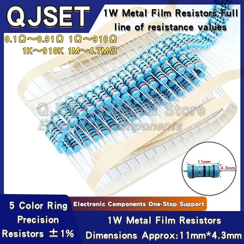 20pcs 1W Metal Film Resistors 1% 10 Ohm 47 100 200 220 470 5