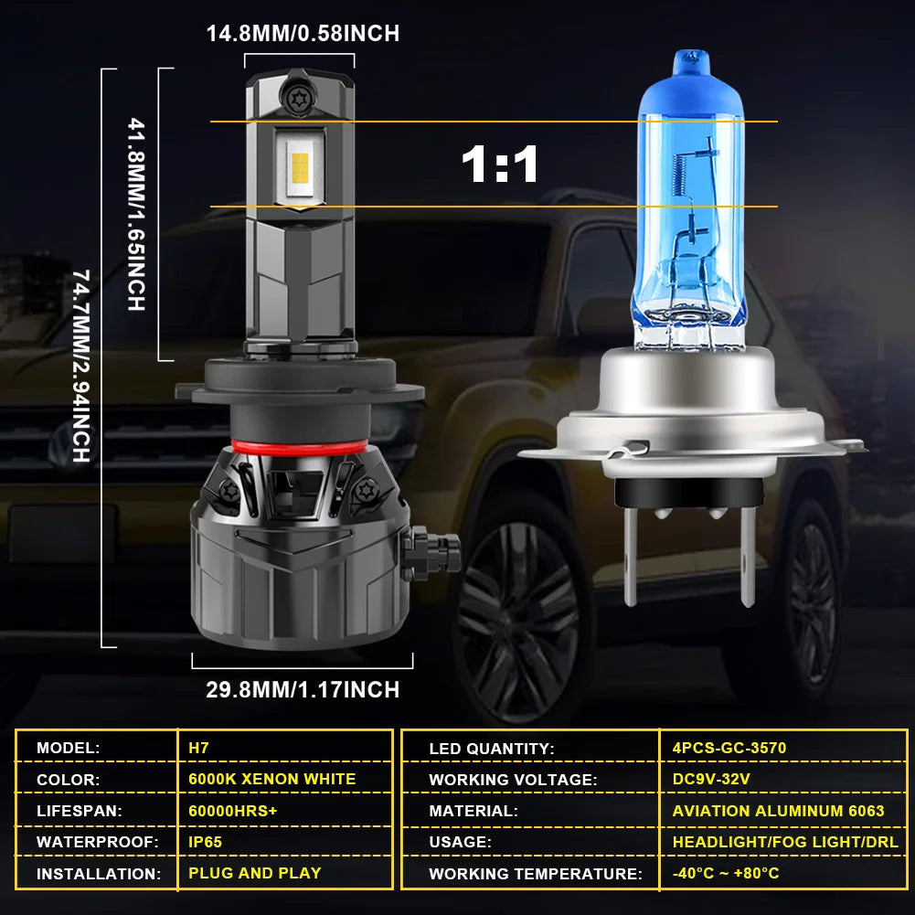 Katur 40000Lm 55W H4 H7 Led Light Bulb Lamp For Cars Hi/Lo B