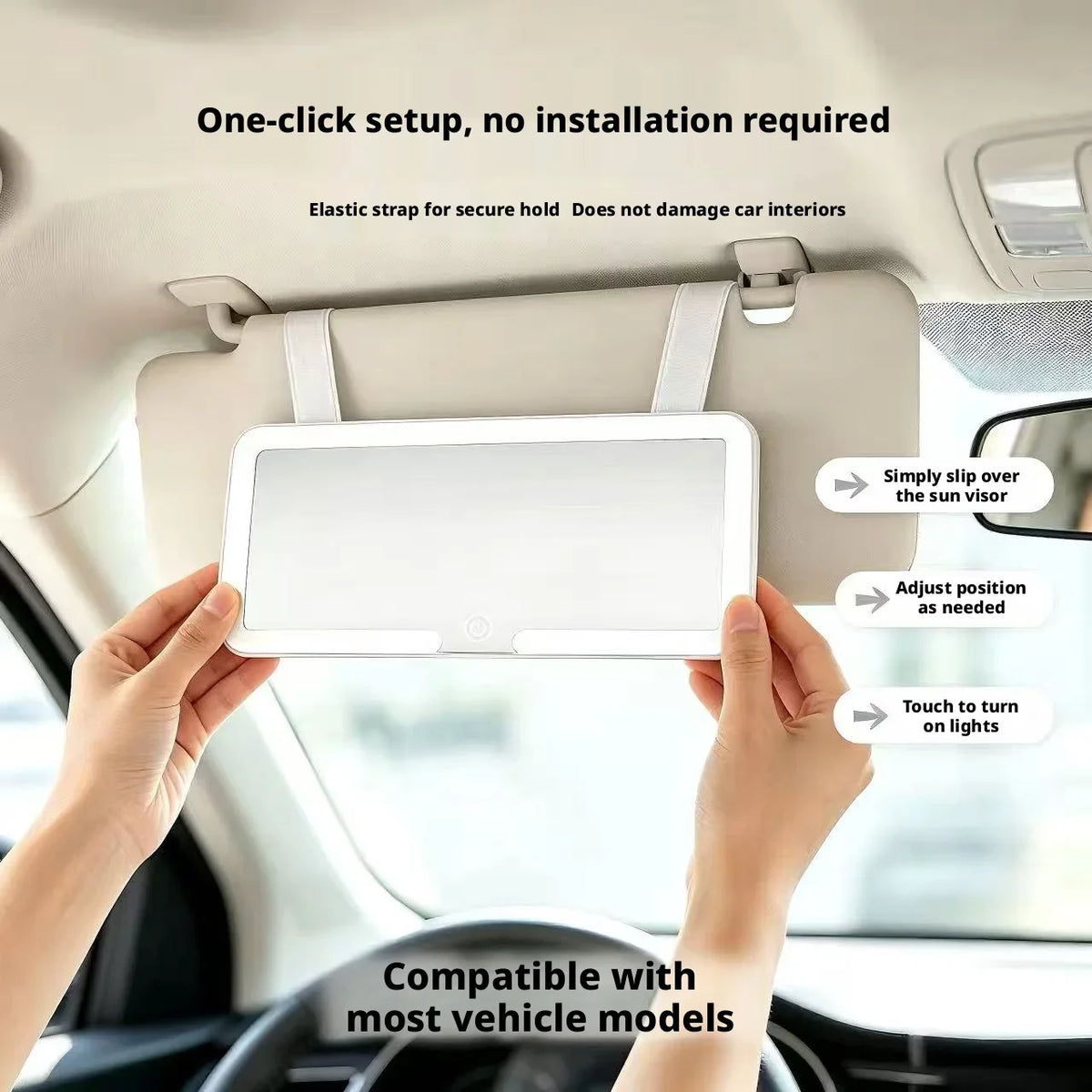 Portable Rechargeable LED Car Sun Visor Makeup Mirror 3 Ligh