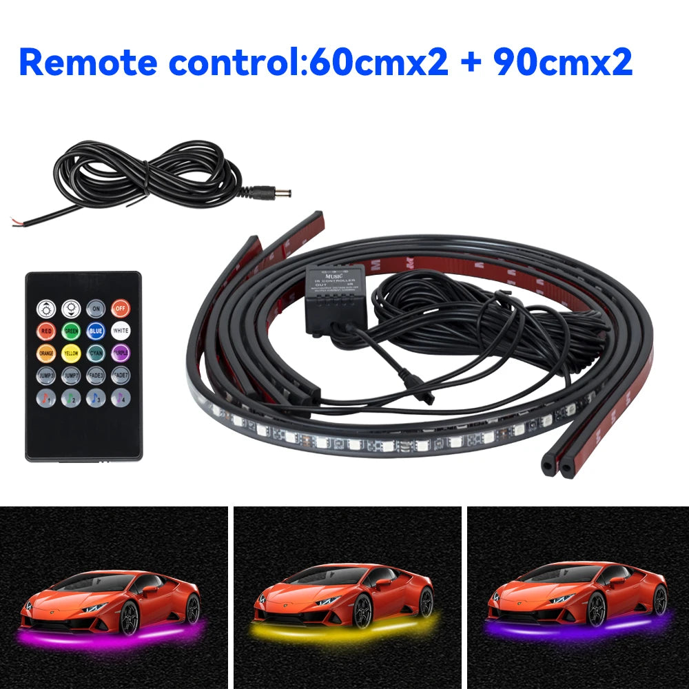 4IN1 LED Strip Car Bottom Underglow Light Flexible LED Underbody Light Auto Decorative Ambient Atmosphere Lamp DRL For Car 12V