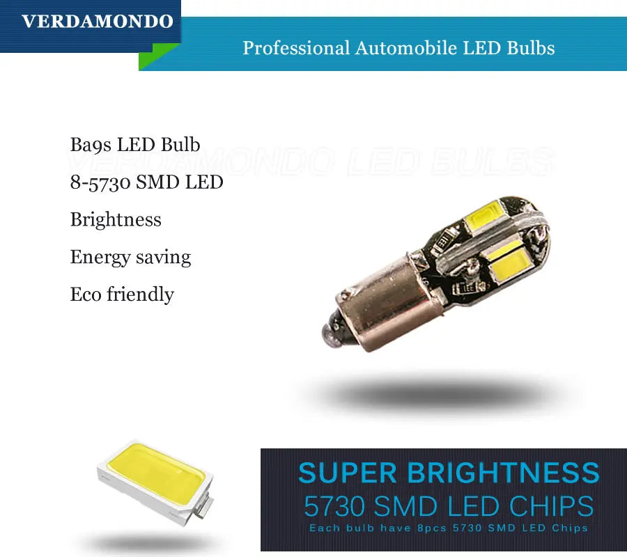 2Pcs BA9S T4W LED 8 SMD 5730 Bulb T2W T3W H5W Interior Car L