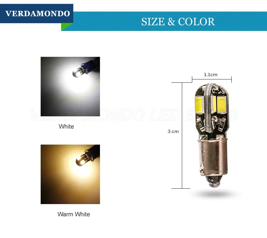 2Pcs BA9S T4W LED 8 SMD 5730 Bulb T2W T3W H5W Interior Car L